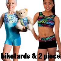 DiscountLeotards discount gymnastics leotards GK Snowflake Motionwear Alpha Factor CL Activewear Dreamlight Look-It Activewear Biketards Unitards 2 piece crop top short set