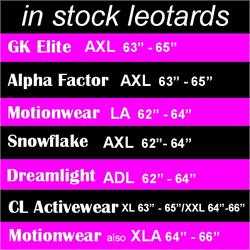 DiscountLeotards discount gymnastics leotards GK Snowflake Motionwear Alpha Factor CL Activewear Dreamlight  Look-It Activewear Size Chart 