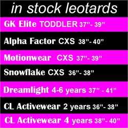 DiscountLeotards discount gymnastics leotards GK Snowflake Motionwear Alpha Factor CL Activewear Dreamlight  Look-It Activewear Size Chart 