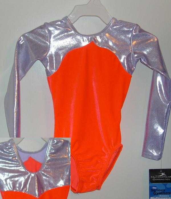 FABULOUS SILVER HOLOGRAM AND PLUSH NEON ORANGE LONG SLEEVE LEOTARD! LSD9