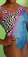 T609WBC-CXS CHECK PRINT, OCEAN BLUE AND FUSCHIA MYSTIQUES, ASYMETRICAL!