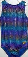 GK0630--9 FAB RAINBOW FOILED BLUE NYLON, SCOOP BACK TANK LEOATRD!