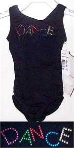 MW4593258 BLACK NYLON TANK LEOTARD,BOW BACK, RAINBOW METALLIC DANCE ACCENT!