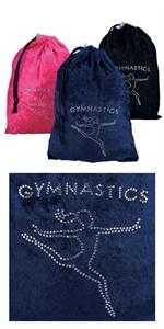 GYMNASTICS RHINESTONE PLUSH VELVET DRAWSTRING GRIP BAG! 3 COLOR CHOICES! 7 1/2" x 11". 