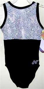 BD121WF10-AM SHINY SILVER STAR WHITE NYLON, PLUSH BLACK VELVET TANK LEOTARD!