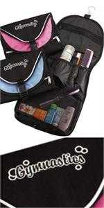 MULTIPLE ENCLOSURE, HANGING GYMNASTICS TRAVEL BAG - PINK & BLACK 7 1/2" x 10" closed, 22" X 10" open