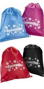 HEAVY DUTY GYMNASTICS NYLON SLING BAG, ZIP POCKET & DRAWSTRING CLOSURE! 4 COLOR CHOICES! 18" x 14" 
