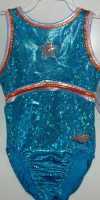 OCEAN BLUE SHATTERGLASS, ORANGE & WHITE TRIM & SEQUIN APPLIQUE-SB-751OSG-AM