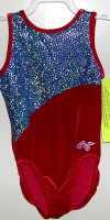 SH777F12-AM SILVER FOILED STAR BLUE NYLON - RED VELVET TANK LEOTARD!