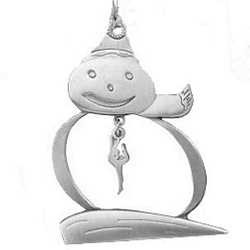 2 1/2 in X 2 1/2 in PEWTER CHRISTMAS ORNAMENT SNOWMAN WITH DANGLING GYMNAST