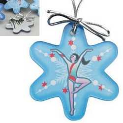 ACRYLIC FLOOR DANCE ORNAMENT. MIRRORED BACK. METALLIC CORD. 3 in DIAMETER.