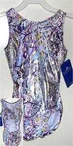 1454-380-LA   SHINY TRIBAL SILVER FOIL ELEGANT,  OPEN BACK  LEOTARD!