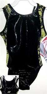 897LKF-AM BLACK MYSTIQUE, LIME DRAGON FIR SIDE PANEL, QUAD CAMI STRAP TANK LEOTARD